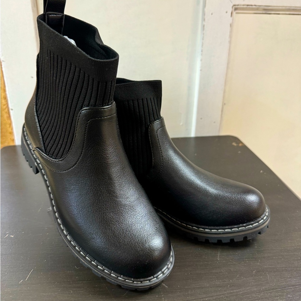 NIB, Knit Ankle, Vegan Leather Slip On Boots by Corkys, Style; Cabin Fever